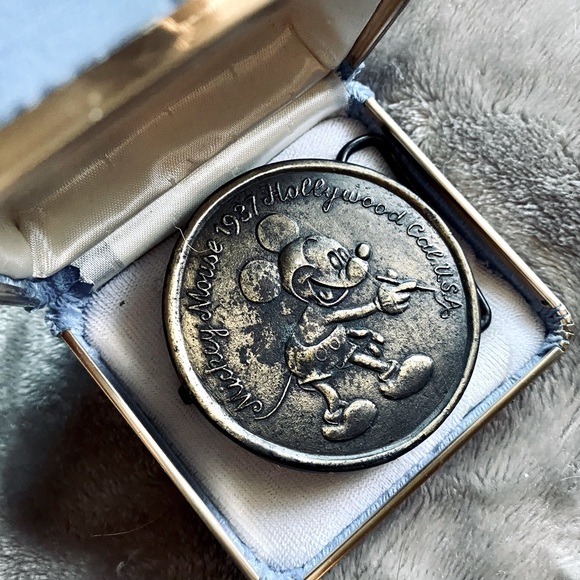 Disney Other - Mickey Mouse 1937 Sun Rubber Hollywood TV Movie Brass Vintage Mens Belt Buckle